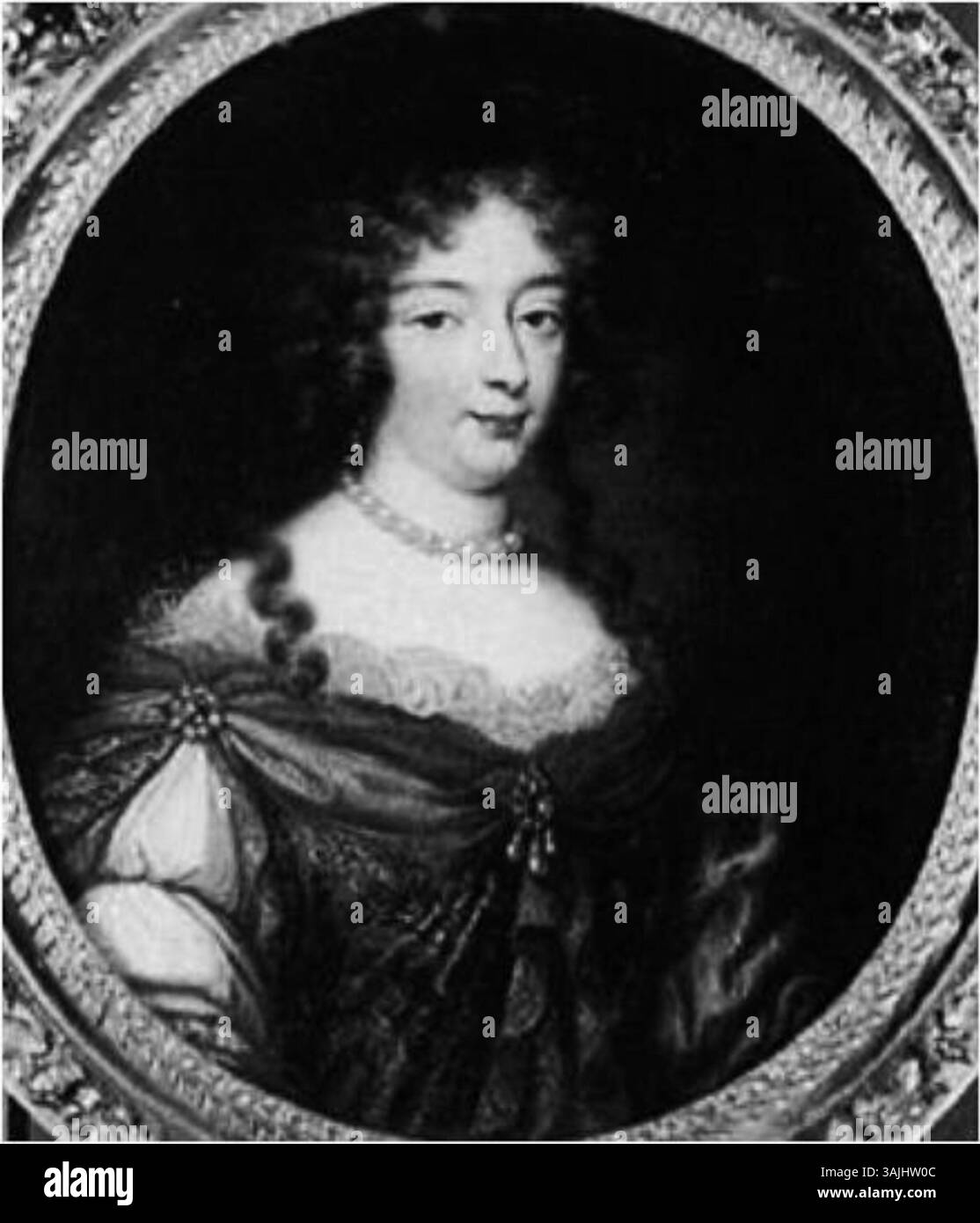 Un ritratto del XVII secolo di una nobildonna, potenzialmente Mary Stuart, dipinto ad olio su tela. L'identità dell'artista rimane sconosciuta, ma il dipinto mette in mostra i dettagli caratteristici del periodo. Foto Stock