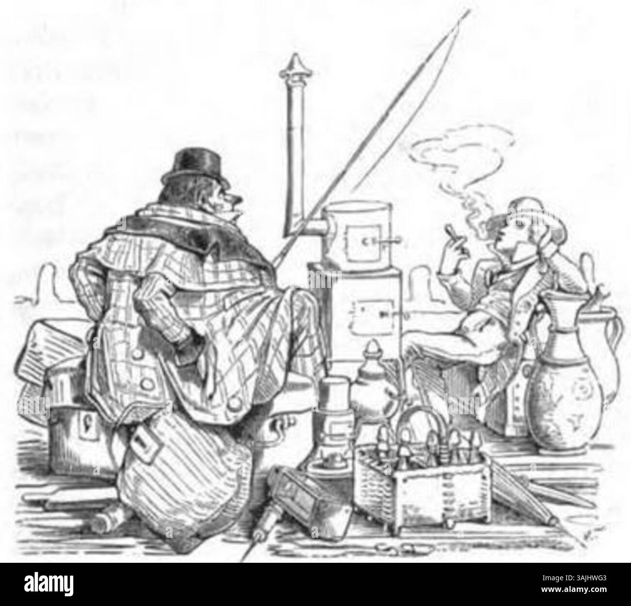 Questa illustrazione di *Fliegende Blätter* (volume 1, numero 23, pagina 179) pubblicata nel 1845 affronta umoristicamente le questioni politiche e sociali della Germania del XIX secolo. L'immagine esemplifica la natura satirica del commento visivo della pubblicazione. Foto Stock