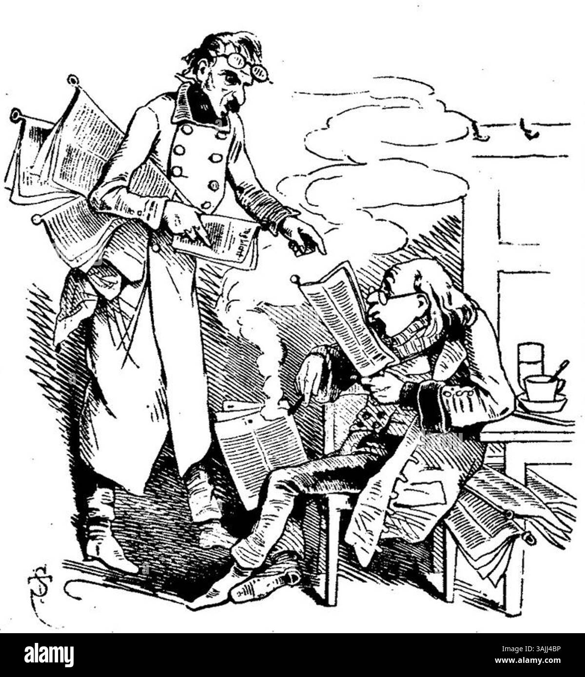 Questa illustrazione di Carl Stauber da 'Fliegende Blätter', volume 2, numero 35, 1846, critica questioni sociali e politiche attraverso caricature satiriche, che riflettono l'atmosfera culturale della Germania del XIX secolo. Foto Stock
