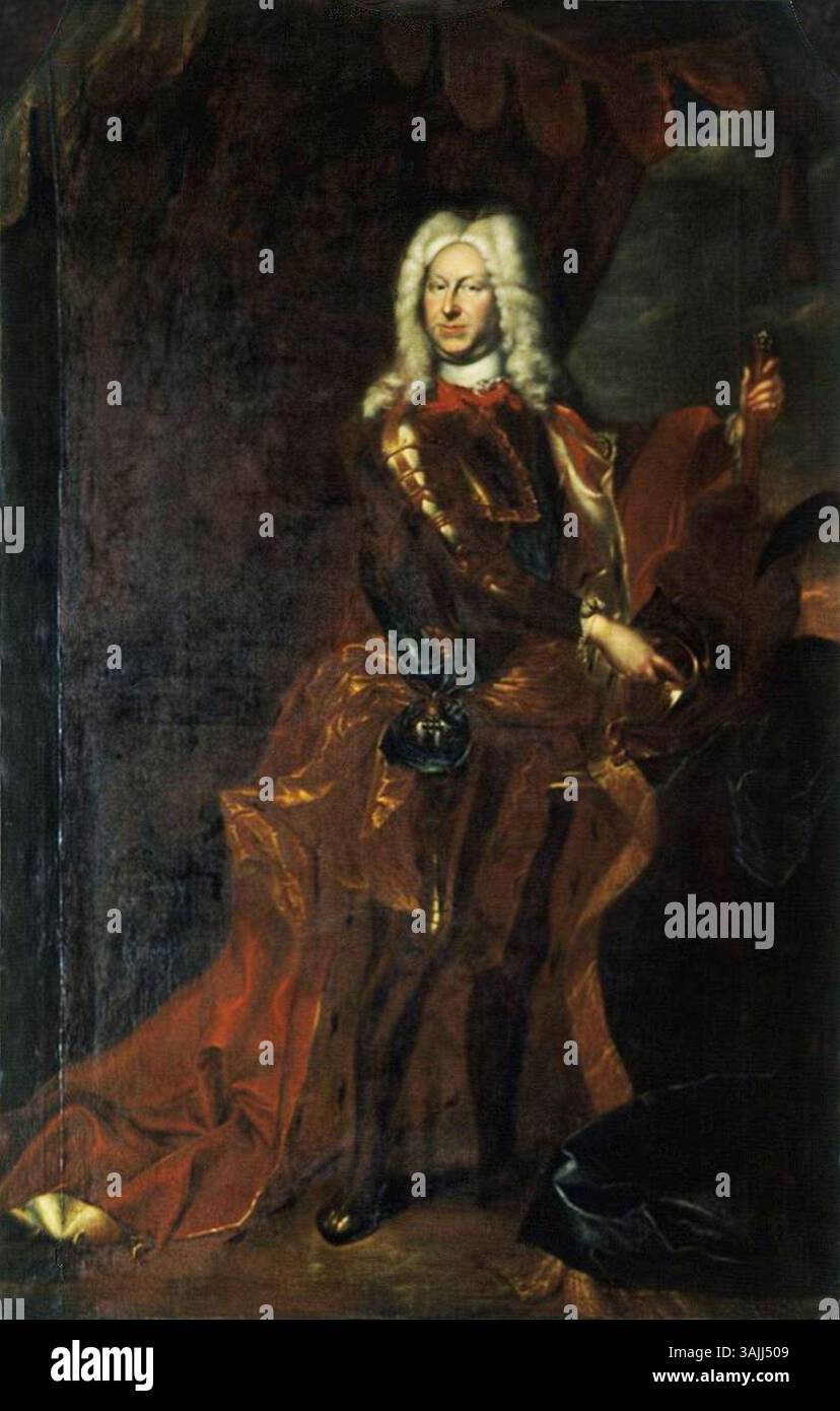 Dipinto ad olio di Christian Schilbach raffigurante Federico II, duca di Sassonia-Gotha-Altenburg (1676-1732). Il ritratto fu creato tra il 1708 e il 1732, ospitato nel castello di Friedenstein, e mostra Federico con sua moglie, la principessa Maddalena Augusta di Anhalt-Zerbst. Foto Stock