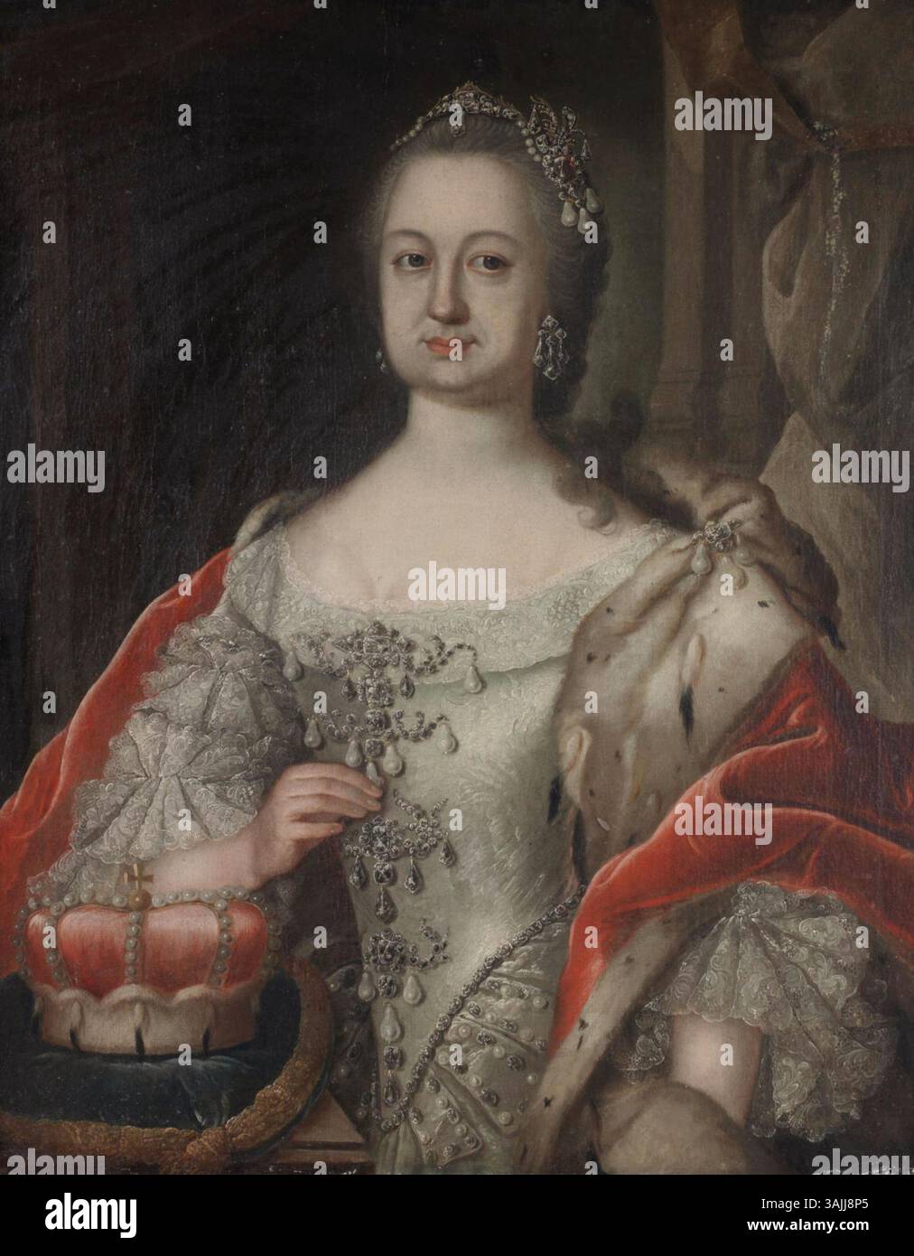 Questo ritratto ad olio del XVIII secolo di Georg Engelhard Schröder raffigura Elisabetta Augusta di Sulzbach, contessa palatina e moglie di Carlo Teodoro, Elettore di Baviera. Foto Stock