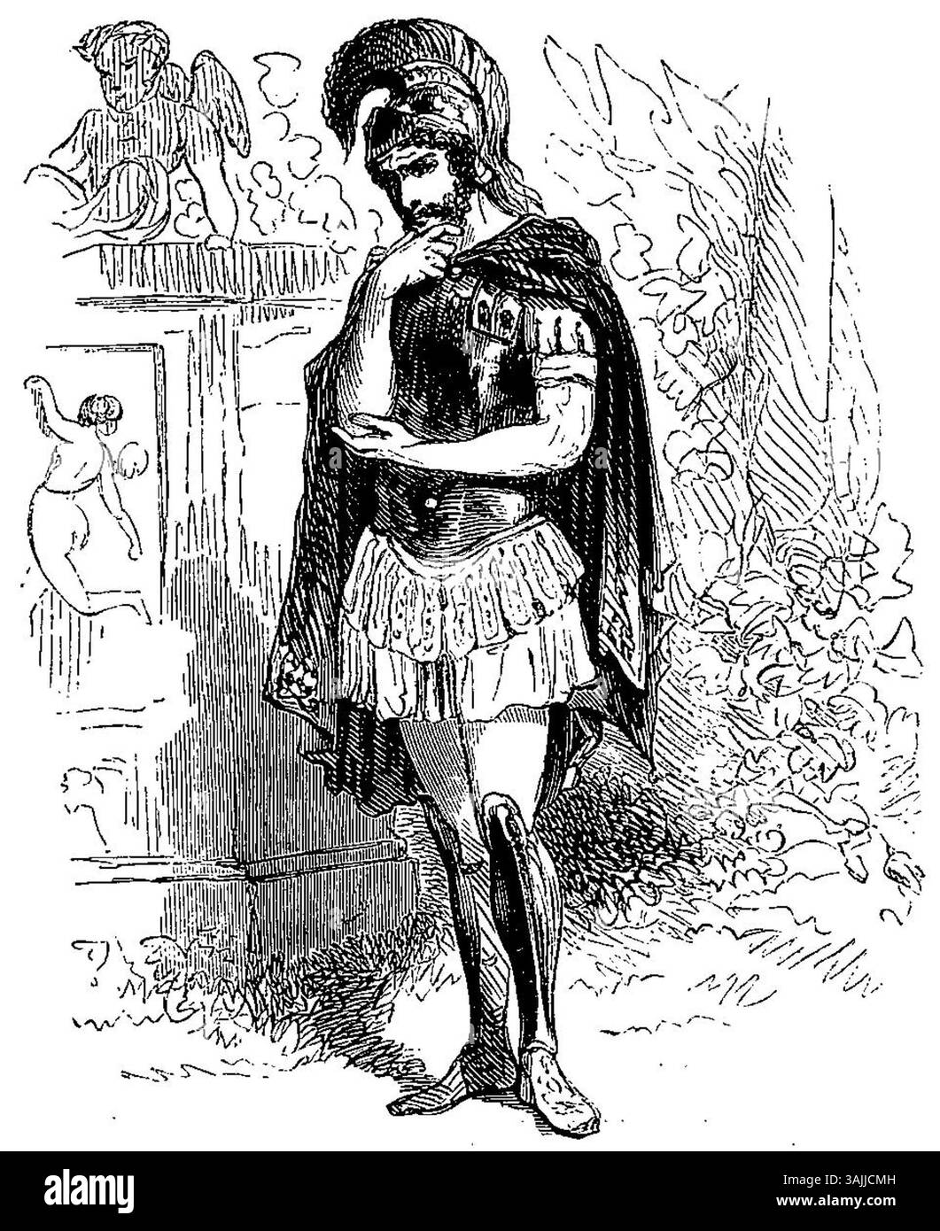 Un'illustrazione dell'edizione di Parigi del 1851 di "Les Amants magnifiques", con Sostrate, un personaggio dell'opera di Molière. L'opera riflette la commedia guidata dai personaggi, tipica dello stile di Molière, nel contesto del teatro francese del XVII secolo. Foto Stock