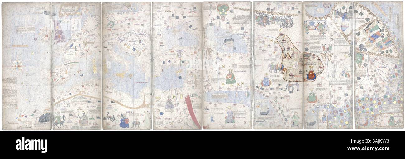 Il Khanato Chagatai è raffigurato nell'Atlante catalano, creato da Cresques Abraham. La mappa fornisce una vista dettagliata del territorio dell'Impero mongolo in Asia centrale durante il XIV secolo. Foto Stock