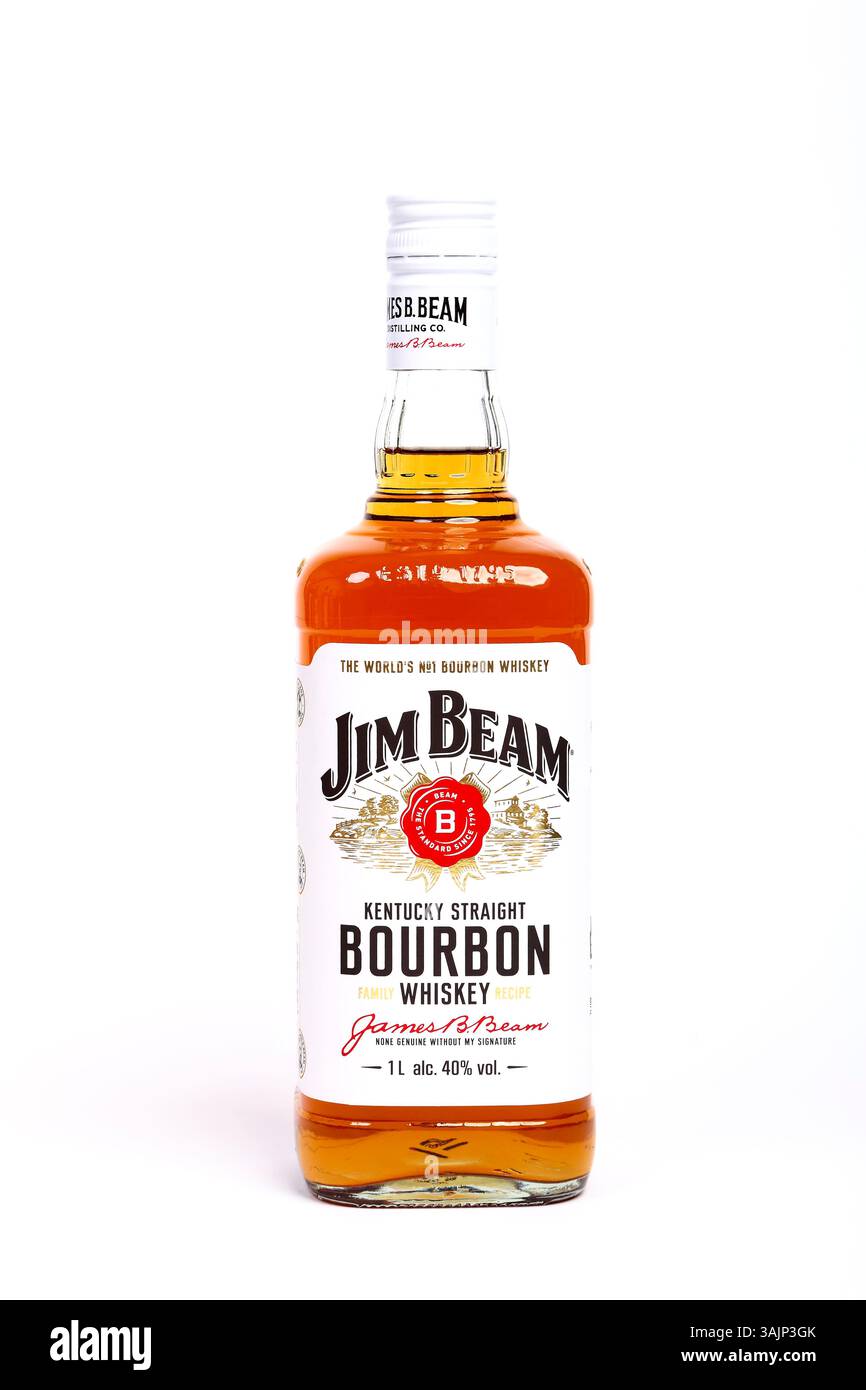 Bottiglia di Jim Beam Kentucky Bourbon Whiskey Foto Stock