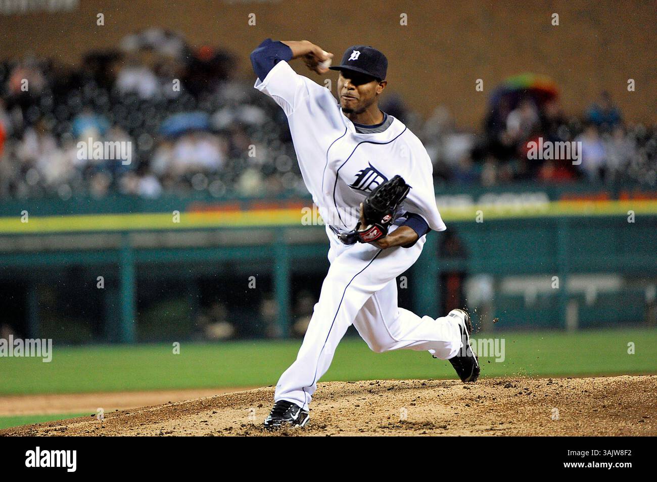 15 maggio 2009 - Detroit, mi..Detroit Tigers lanciatore titolare Edwin Jackson #36 lanci nella partita il venerdì sera al Comerica Park, Detroit, Michigan...Detroit Tigers vs Oakland A's Steven King/CSM (immagine di credito: © Steven King/Cal Sport Media) Foto Stock
