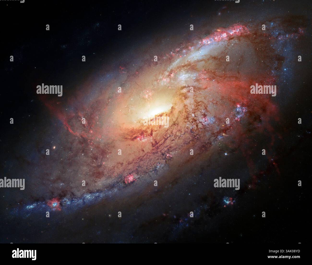 Galassia a spirale M106, immagine ottica. Immagine del telescopio Hubble Space della galassia a spirale M106 (NGC 4258). Questa galassia misura 30.000 anni luce attraverso, e si trova a 25 milioni di anni luce dalla Terra, vicino alla costellazione dei cani venatici. Foto Stock