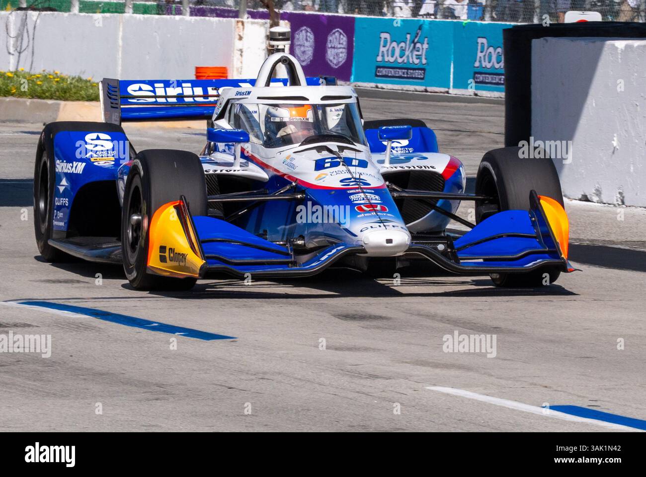 Long Beach, California, Stati Uniti. 11 aprile 2025. Il pilota DELLA SERIE NTT INDYCAR, FELIX ROSENQVIST (60) (SWE) di Varnamo, Svezia, scende lungo la pit Road durante il Gran Premio di Acura di Long Beach nelle strade di Long Beach in Long Beach CA. (Credit Image: © Walter G. Arce Sr./ASP via ZUMA Press Wire) SOLO PER USO EDITORIALE! Non per USO commerciale! Foto Stock