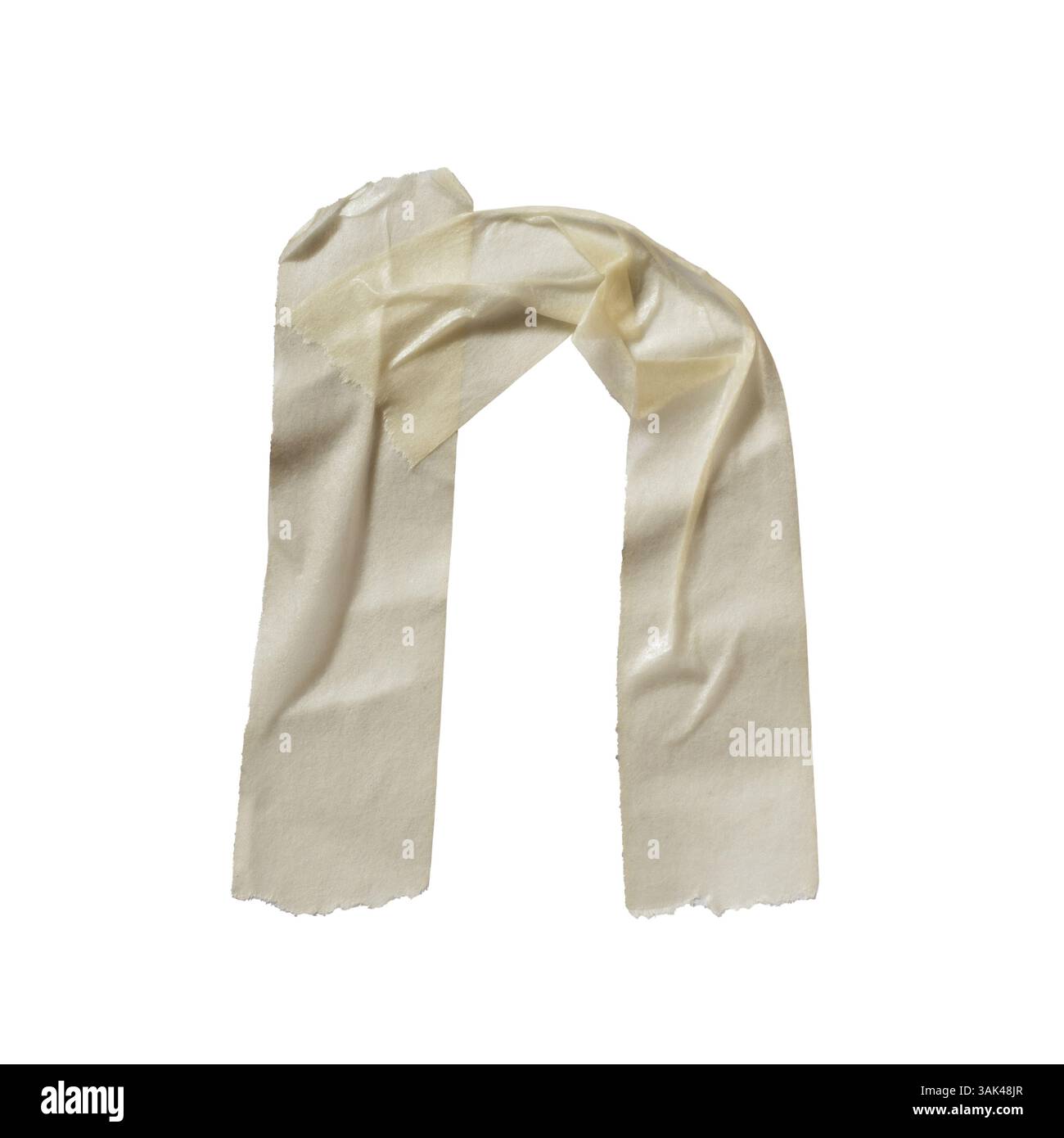 Lettera minuscola n o capovolta u realizzata con nastro di mascheratura bianco su sfondo bianco con percorso di ritaglio Foto Stock