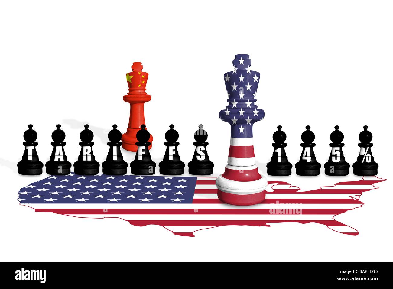 Scacchi fatti con bandiere USA e Cina. Guerra commerciale, doganale e tariffaria TRA STATI UNITI e Cina Foto Stock