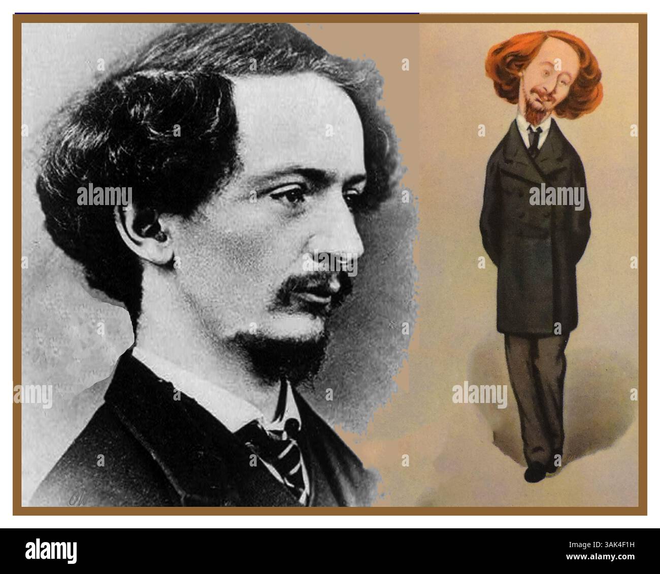 Ritratto di Algernon Charles Swinburne (1837-1909), poeta, drammaturgo, romanziere e critico inglese con un'immagine a fumetti di Carlo Pellegrini. Swinburne contribuì anche alla undicesima edizione della Encyclopædia Britannica. Fu considerato decadente da molti dei suoi pari. Foto Stock