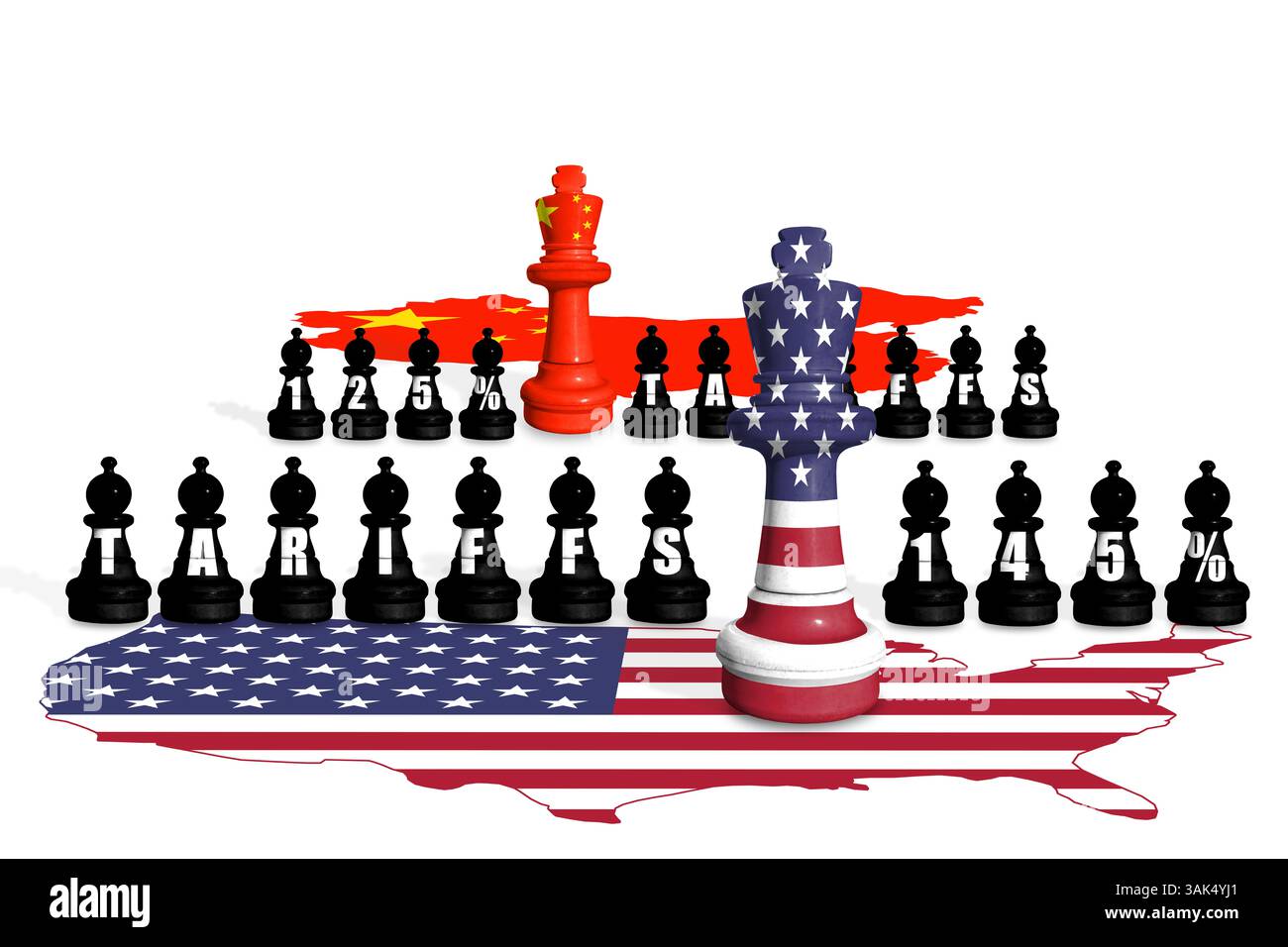 Scacchi fatti con bandiere USA e Cina. Guerra commerciale, doganale e tariffaria TRA STATI UNITI e Cina Foto Stock