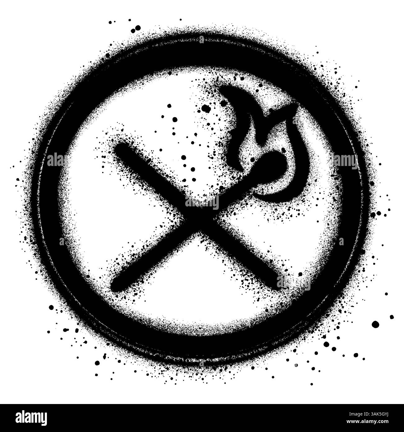 Nessun simbolo di incendio aperto in stile graffiti con vernice spray nera. illustrazione vettoriale. Illustrazione Vettoriale