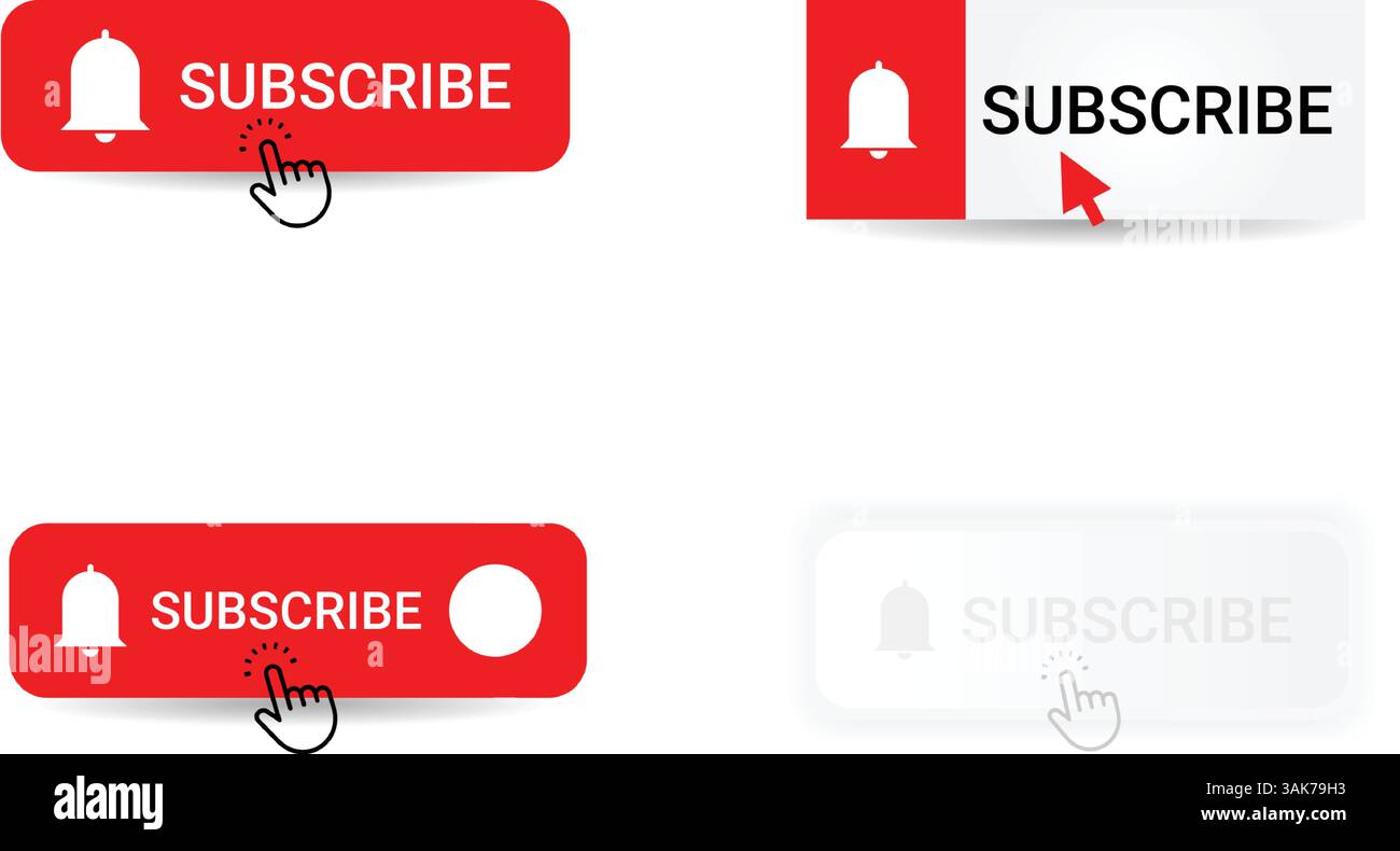 Pulsante di abbonamento minimalista con icona a campana per la notifica Illustrazione Vettoriale