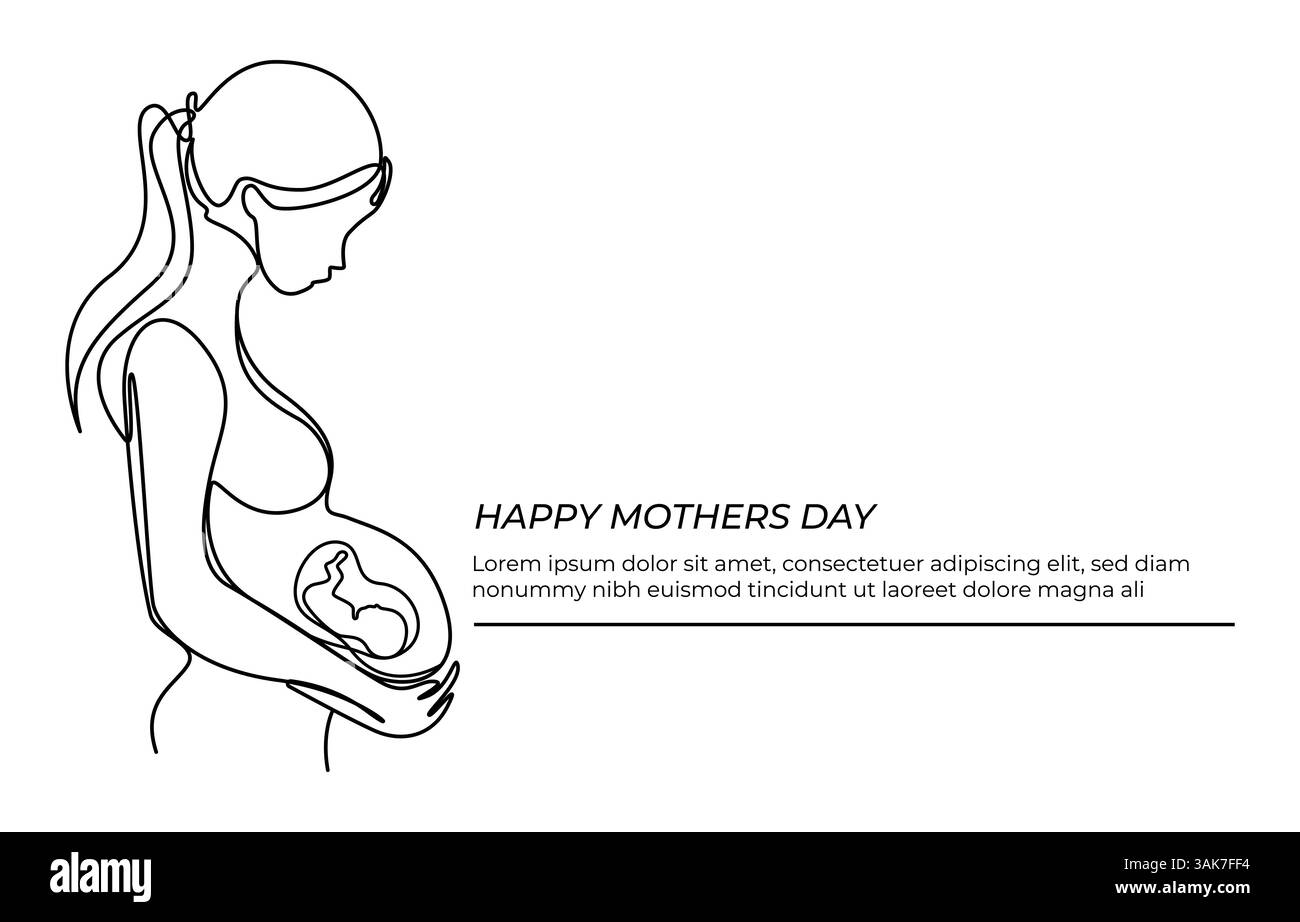Happy Mother's Day Concept disegno su una linea, Mamma e bambino in festa della mamma in disegno su una linea Illustrazione Vettoriale