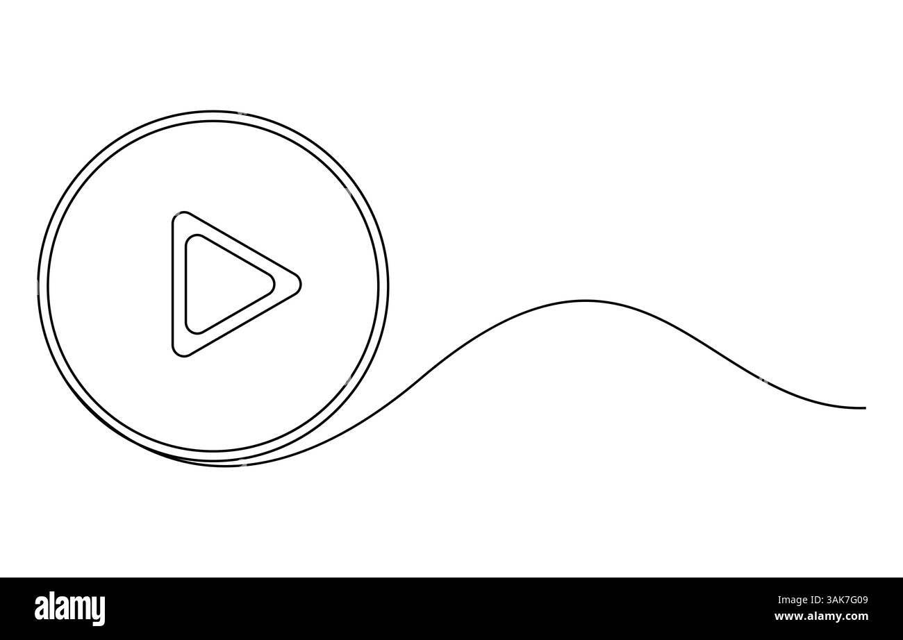 Disegno continuo dell'icona di riproduzione. Pulsante del lettore multimediale, video o musicale in stile lineare. Disegno di una linea Illustrazione Vettoriale