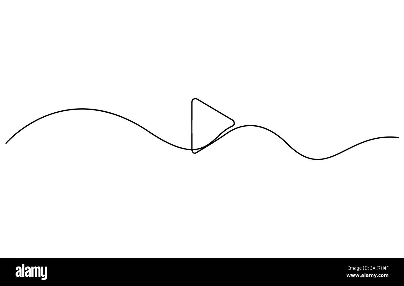 Disegno continuo dell'icona di riproduzione. Pulsante del lettore multimediale, video o musicale in stile lineare. Disegno di una linea Illustrazione Vettoriale