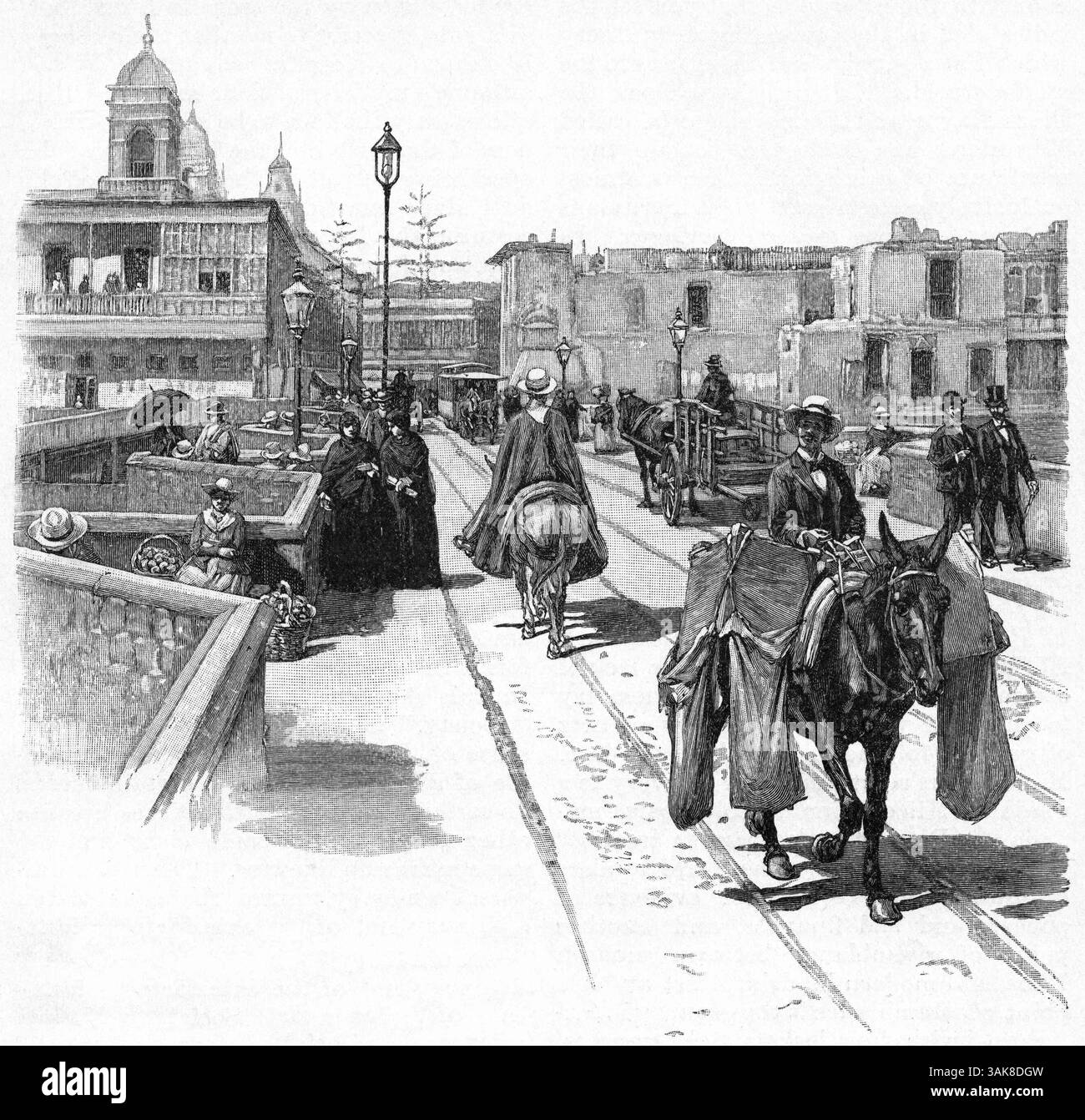 2 aprile 2017 - Ponte Desemparados, Lima, Perù, costruito nel 1610, Chiesa di San Jose, Harper's New Monthly Magazine, illustrazione, gennaio 1891 (Credit Image: © JT Vintage/Glasshouse via ZUMA Wire) Foto Stock