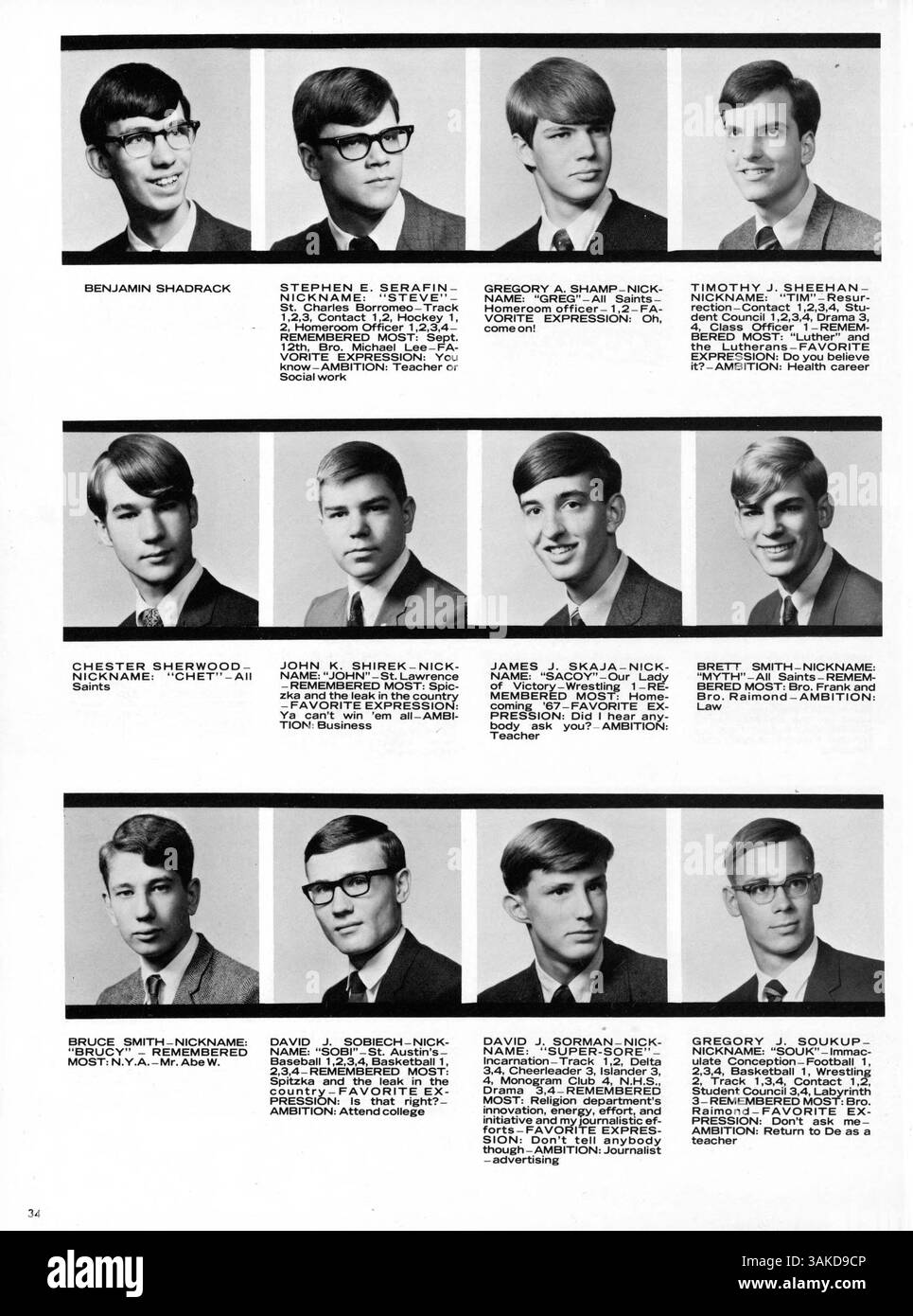 Il "Delta '68" De la Salle Yearbook cattura i momenti chiave dell'anno scolastico 1967-1968, tra cui ritratti di studenti, docenti, atletica leggera e il riflesso della storia afroamericana in quel periodo. Foto Stock