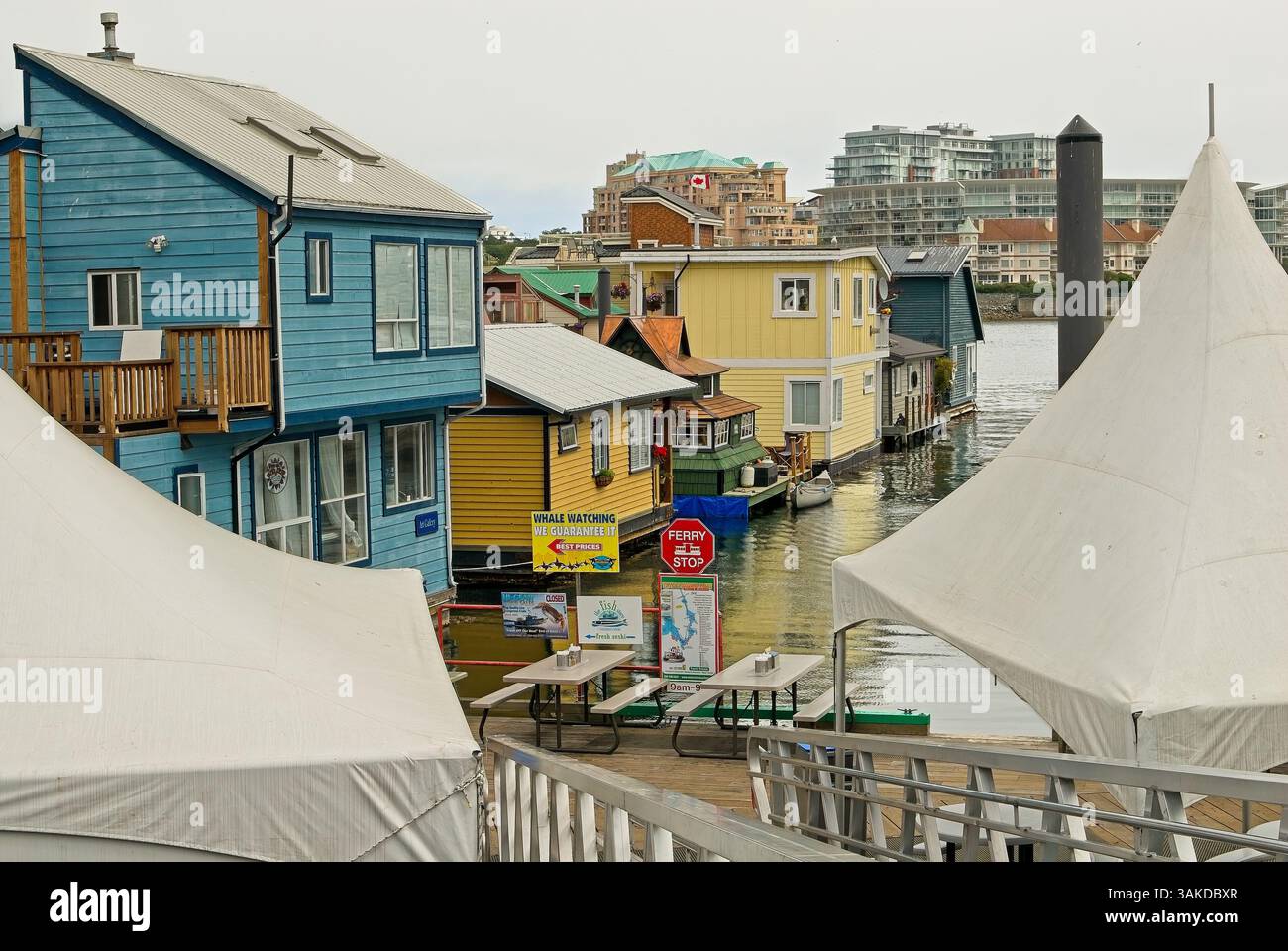 Case galleggianti colorate del Fisherman's Wharf nel porto di Victoria — Victoria, British Columbia, luglio 2010 Foto Stock