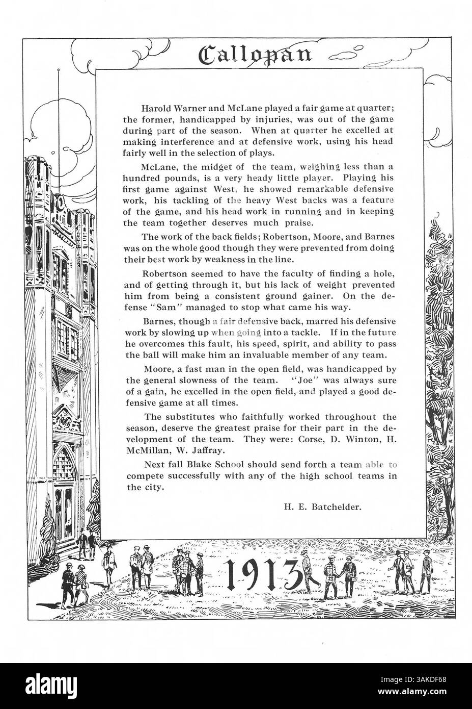 L'annuario della Blake High School del 1913, The Callopan, mette in evidenza le attività e i risultati di studenti, docenti, club, squadre di atletica e altri eventi scolastici significativi dell'anno accademico 1912-1913. Foto Stock