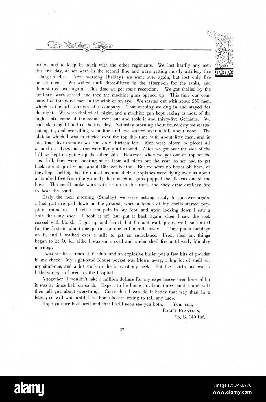 Il South High Yearbook del 1919, intitolato "Victory Tiger", fornisce un'istantanea del corpo studentesco, degli insegnanti, dello sport e delle attività extracurriculari dell'anno scolastico 1918-1919. L'annuario include contributi di studenti afroamericani e riflette il loro ruolo nella comunità scolastica. Foto Stock