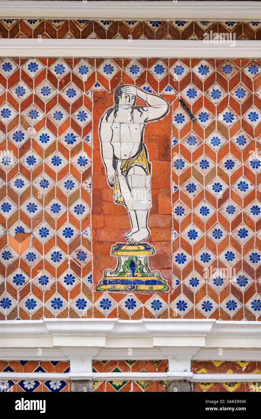 Casa de los Munecos BUAP University Museum, vista dettagliata, città di Puebla, Stato di Puebla, Messico Foto Stock