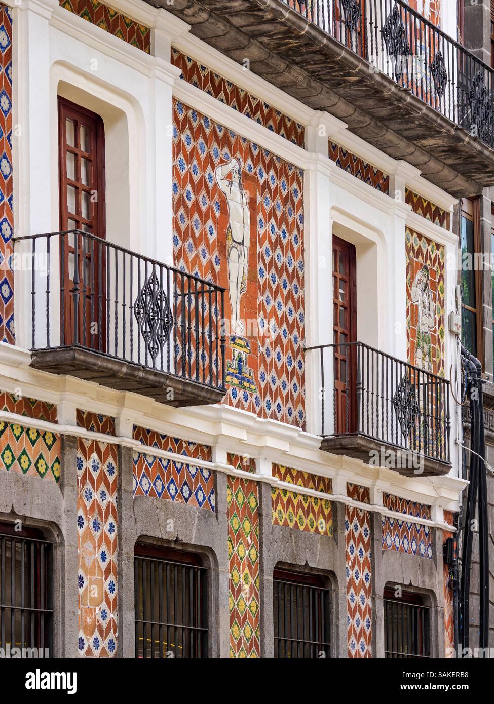 Casa de los Munecos BUAP University Museum, vista dettagliata, città di Puebla, Stato di Puebla, Messico Foto Stock
