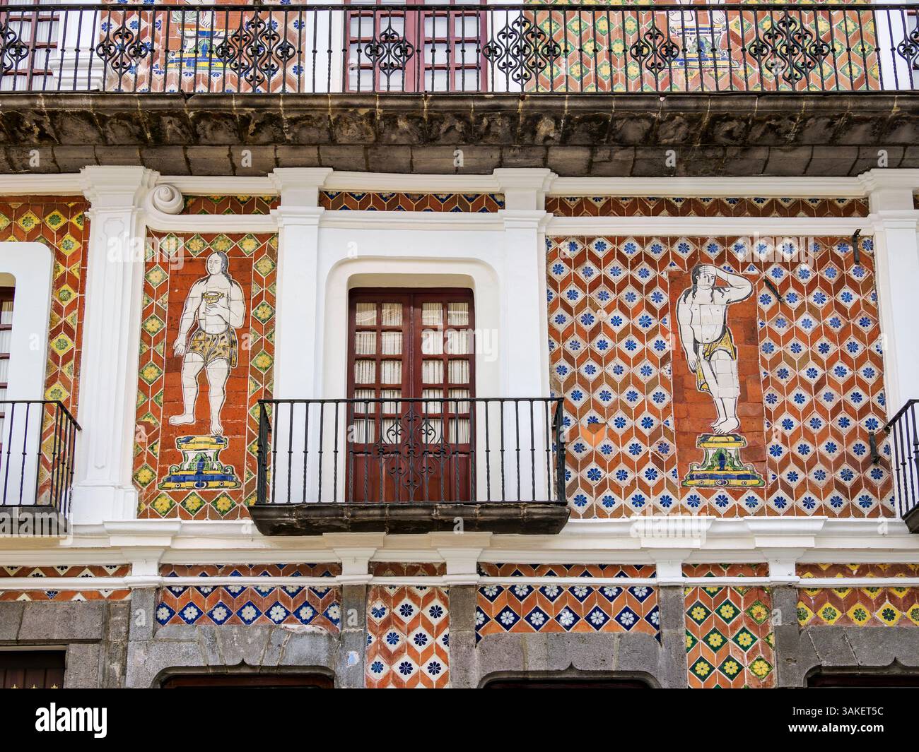 Casa de los Munecos BUAP University Museum, vista dettagliata, città di Puebla, Stato di Puebla, Messico Foto Stock