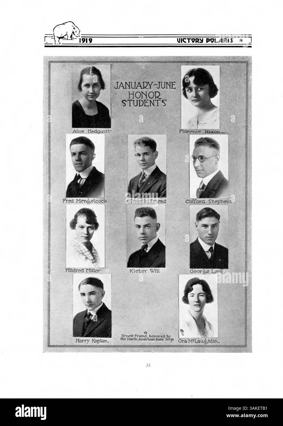 The 1919 North High Yearbook, Polaris, documenta gli eventi, studenti, facoltà, e attività dell'anno scolastico 1918-1919, che riflettono la vita accademica, sociale e culturale della scuola. Mostra la partecipazione di studenti afroamericani e mette in evidenza i diversi aspetti della vita studentesca. Foto Stock