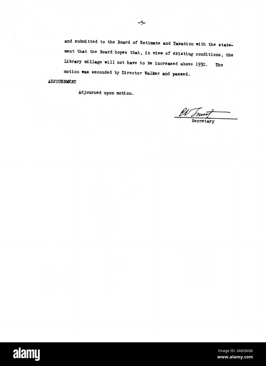 I verbali delle riunioni del 1930 del Consiglio di amministrazione della Biblioteca pubblica di Minneapolis documentano le decisioni importanti prese in merito alle operazioni, alle finanze e ai servizi della biblioteca alla comunità. Foto Stock