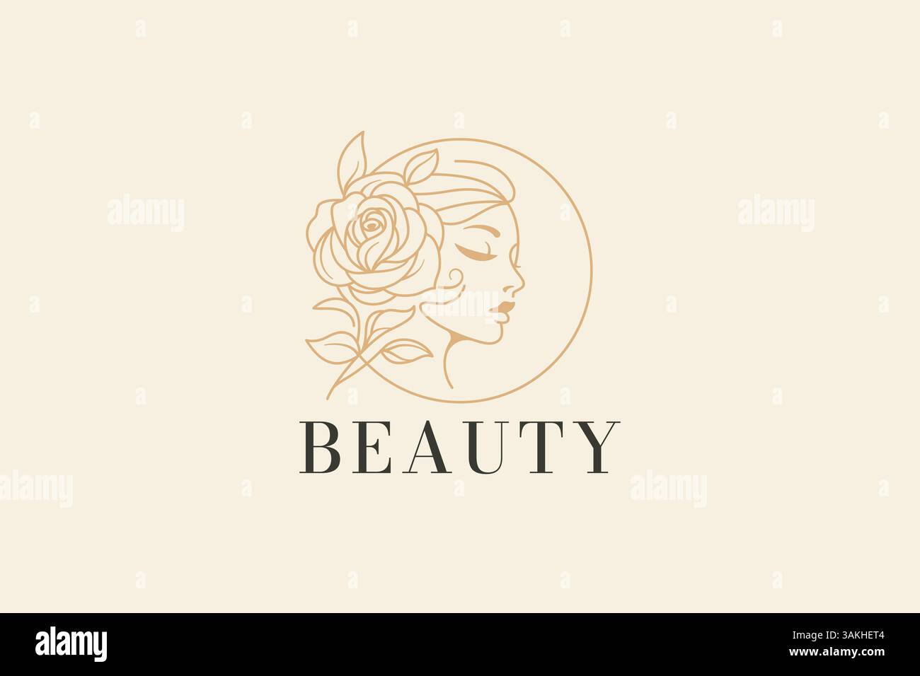 Elegance in Bloom Un lussuoso logo di bellezza con un profilo lineare da donna floreale Illustrazione Vettoriale