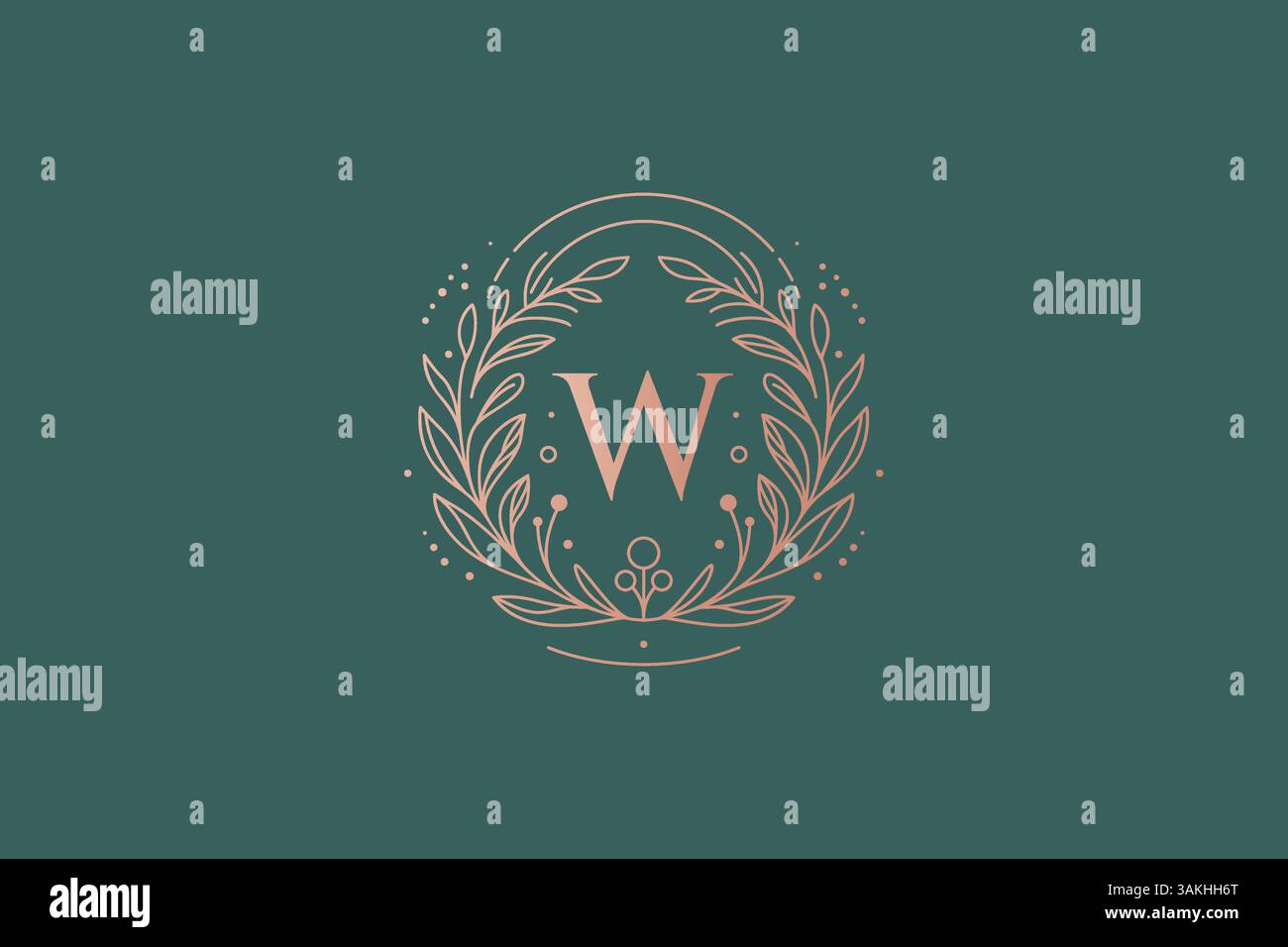 Logo Letter W Monogram Luxury con decorazione a cornice floreale per matrimoni di lusso in stile business boutique Illustrazione Vettoriale