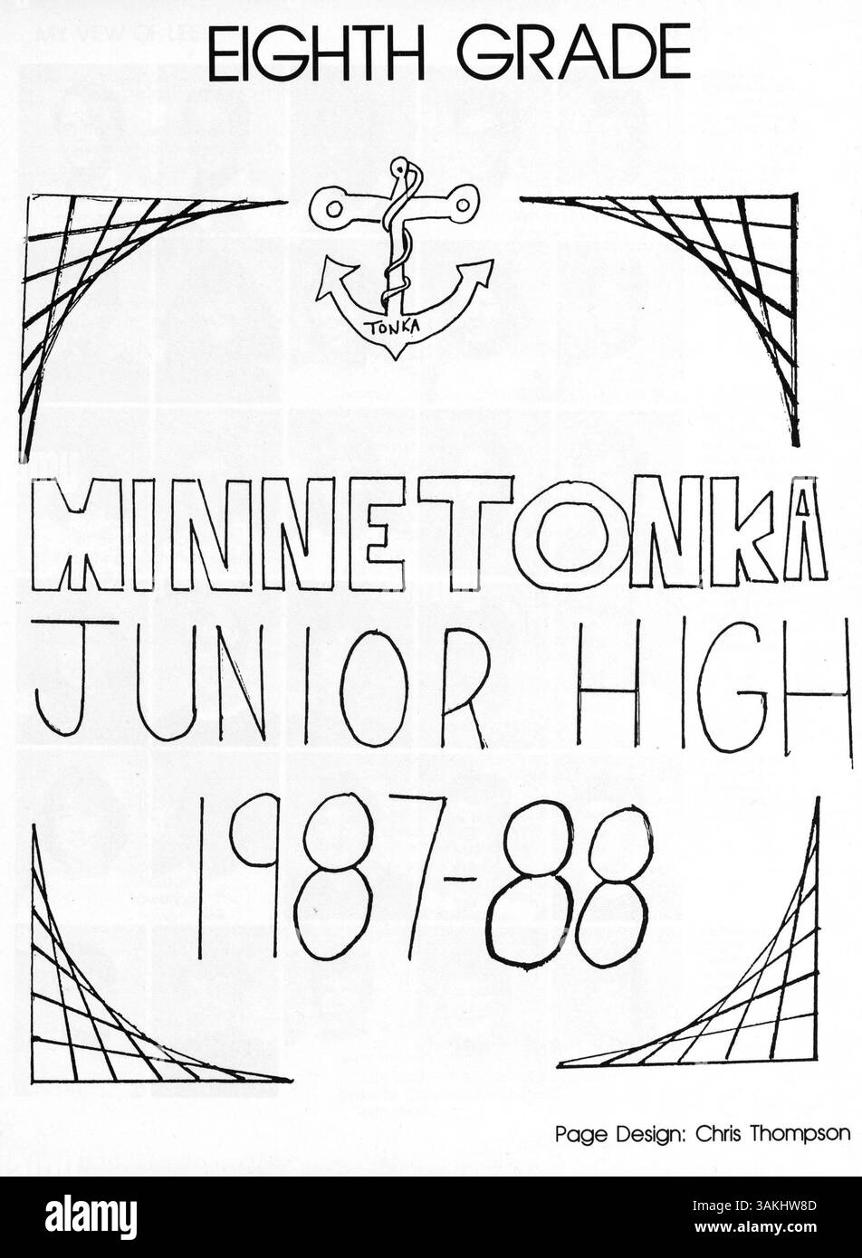 Questo annuario delle scuole medie documenta gli studenti, gli insegnanti, i club, l'atletica leggera e gli eventi dell'anno scolastico 1987-1988 presso la Minnetonka Junior High. Mette in evidenza le attività e i ricordi dell'anno. Foto Stock