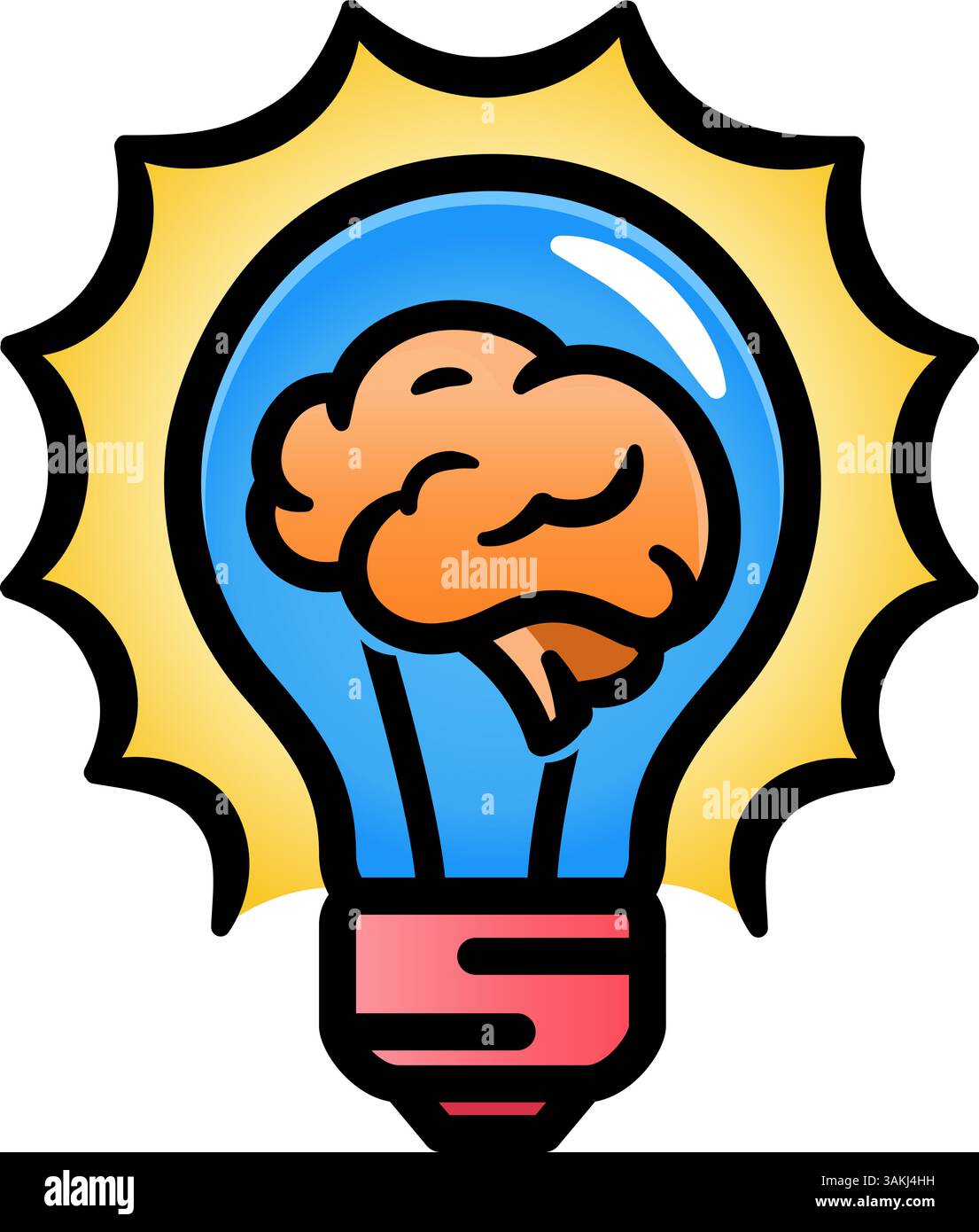 Illustrazione dell'icona del logo "cervello creativo nella lampadina". Simbolo di innovazione, idea, mente, pensiero, soluzione, istruzione. Illustrazione Vettoriale