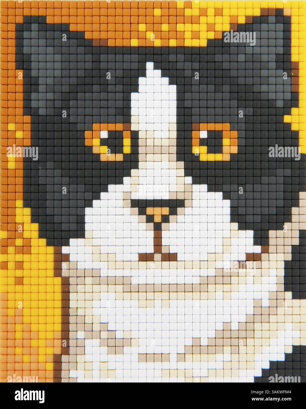 Gatto bianco e nero di giocattoli da costruzione Foto Stock