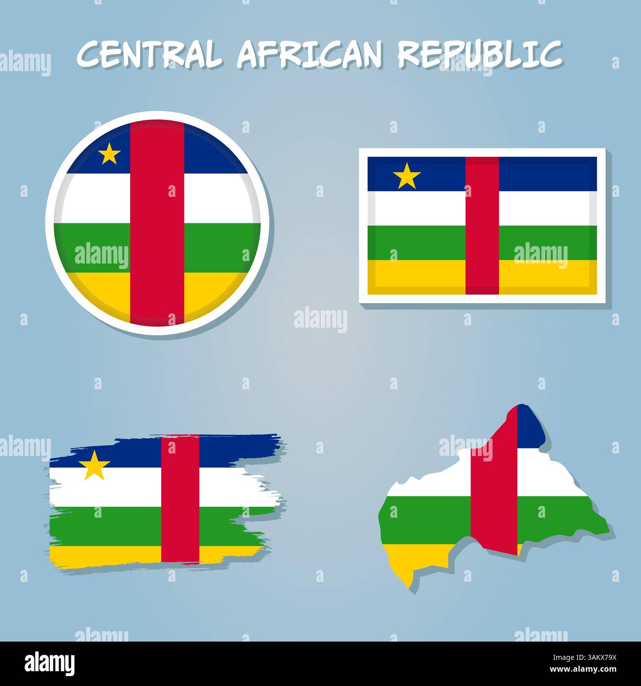 Vettoriale della Repubblica Centrafricana profilo del paese con set di bandiere Illustrazione Vettoriale