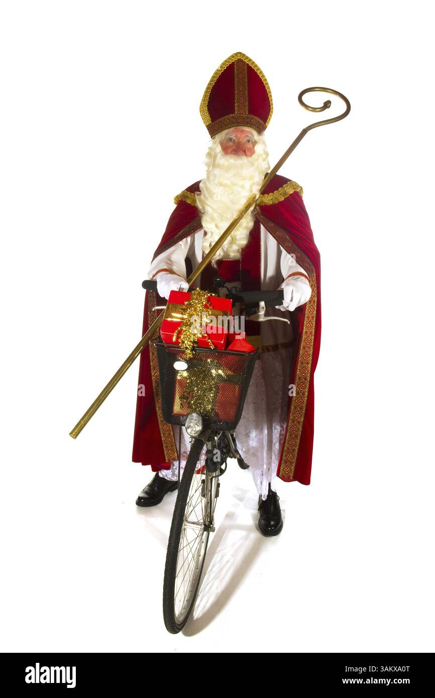 Sinterklaas olandese su una bici in studio Foto Stock