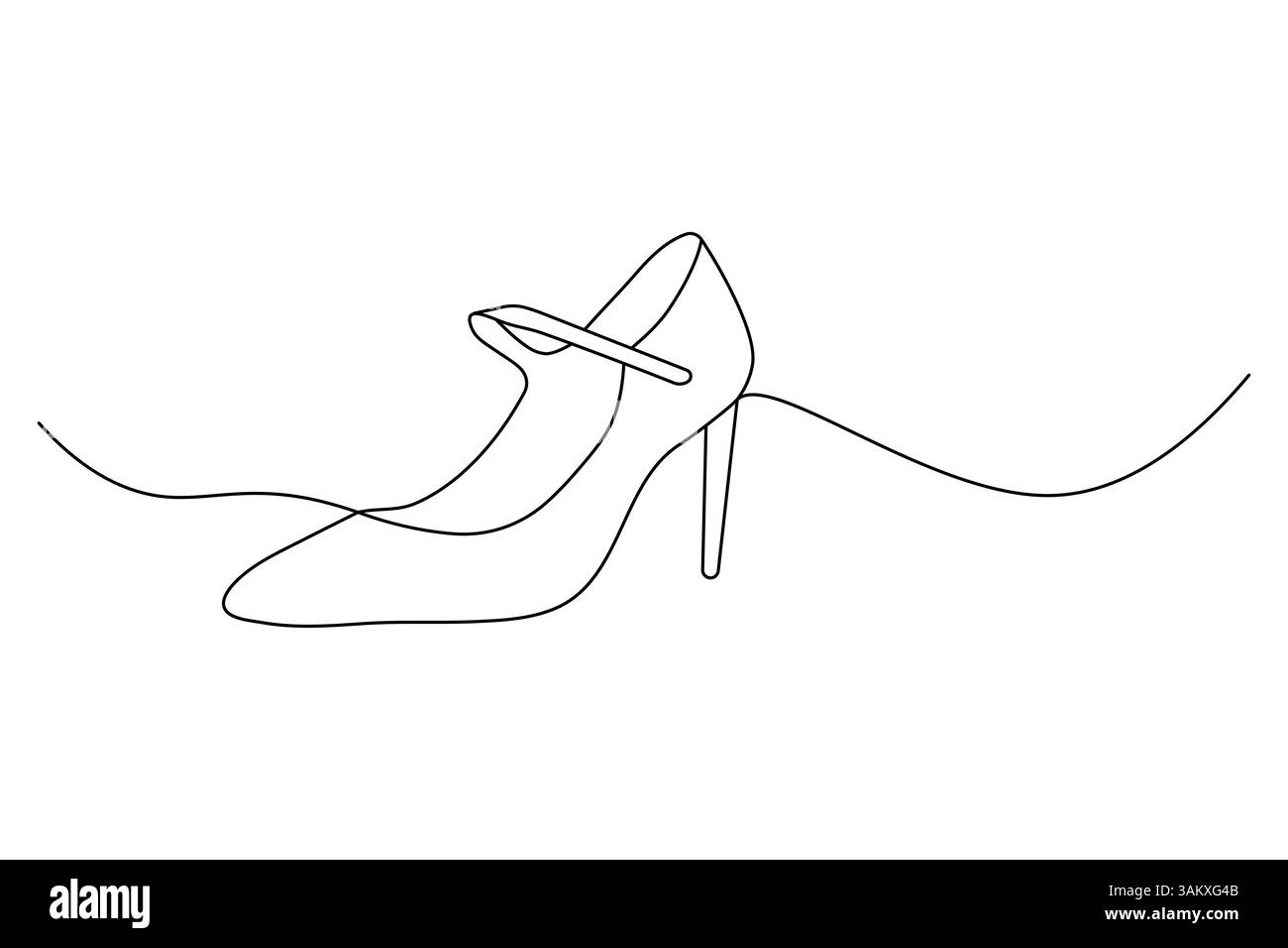 Scarpe con tacco alto, grafica a linea singola continua e illustrazione vettoriale isolata Illustrazione Vettoriale