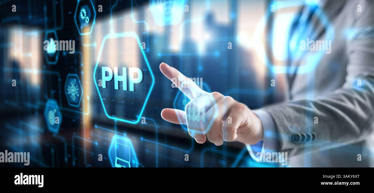 Programmazione PHP con preprocessore Hypertext. Linguaggio di programmazione interpretato. Foto Stock