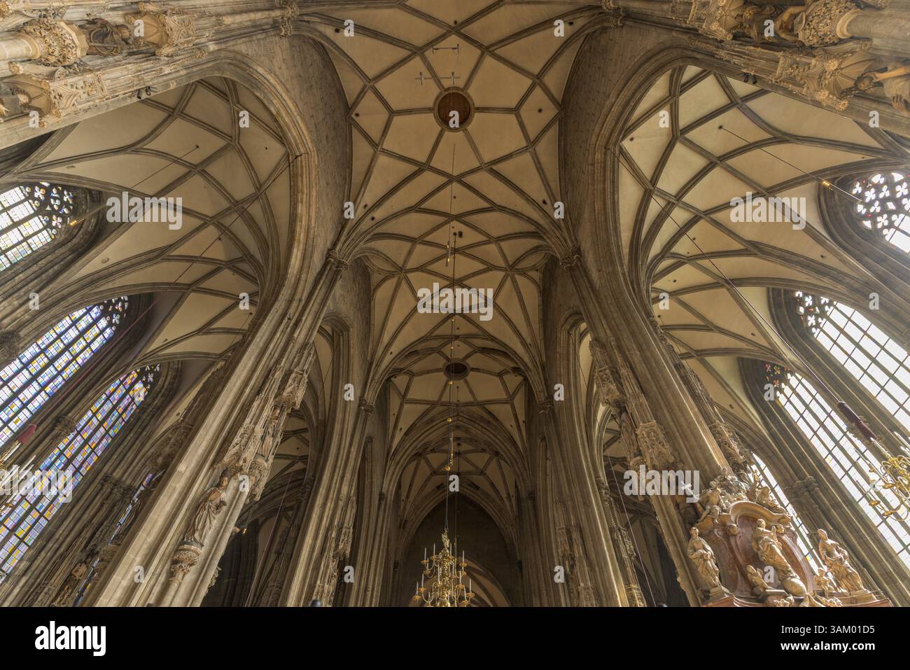 Navata gotica, la cattedrale di Santo Stefano, Stephansdom, Stephansplatz, Vienna, Austria Foto Stock