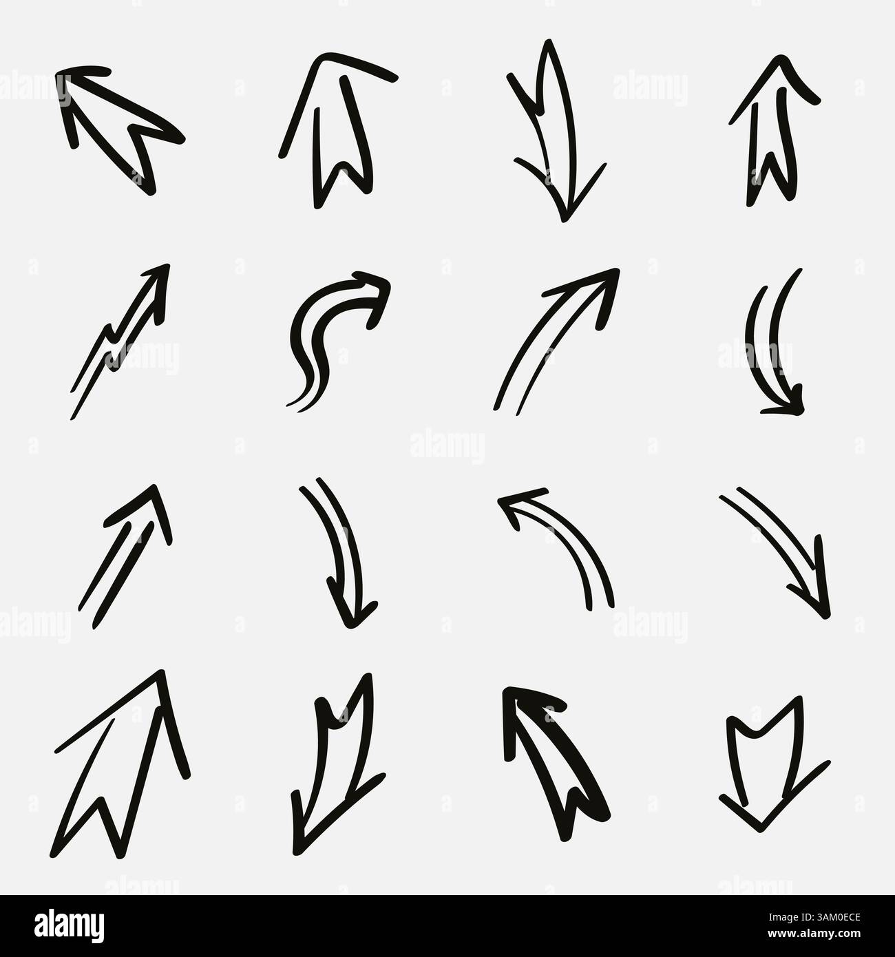 Set di freccia doodle su sfondo bianco Illustrazione Vettoriale