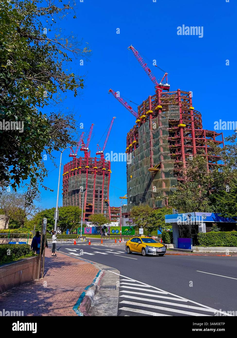 Taipei, Taiwan, cantiere, Torri Gemelle, progetto di costruzione di uffici, Street Scene, Zhongzheng District, Liming Foto Stock