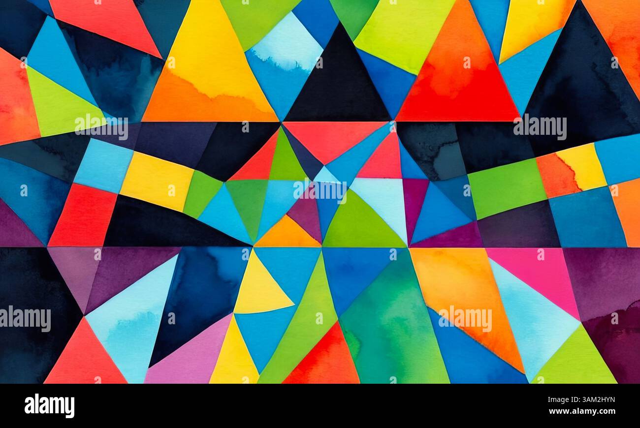 Sfondo luminoso di triangoli multicolori, motivo astratto colorato per un design unico Foto Stock