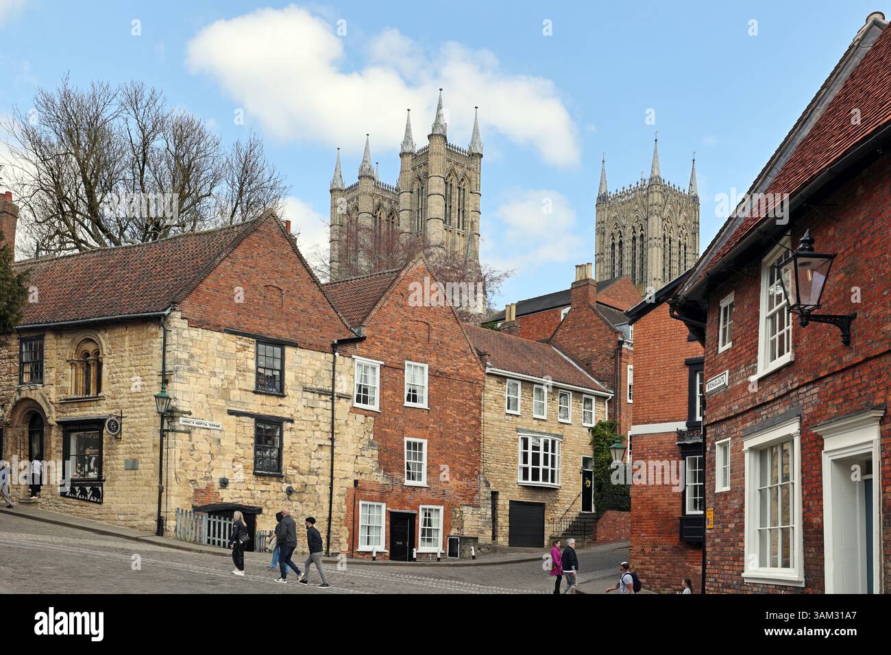 Lincoln Cathedral Towers, Lincoln, Lincolnshire, Inghilterra, Regno Unito Foto Stock