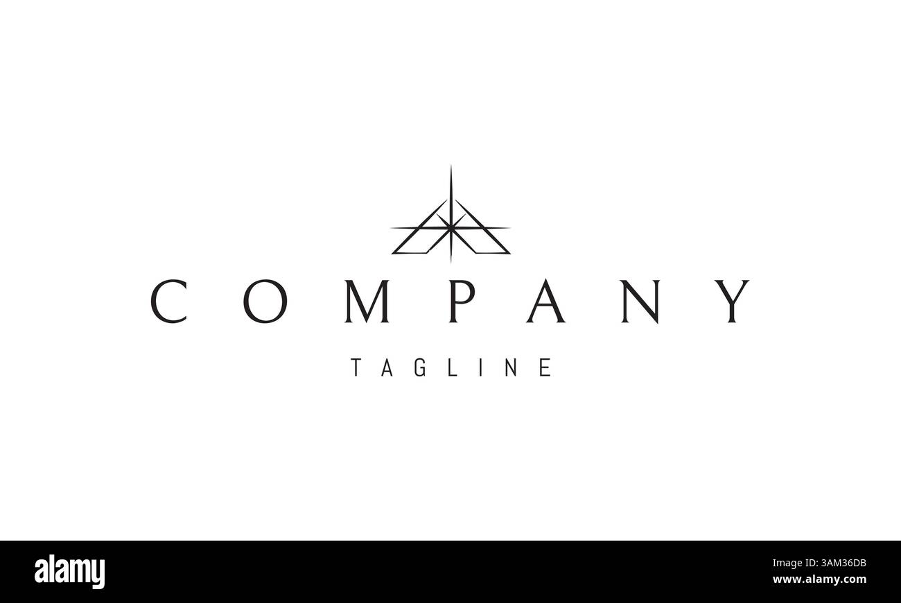 Logo vettoriale con un'immagine astratta del tetto di una casa A forma di lettera A con una stella. Illustrazione Vettoriale