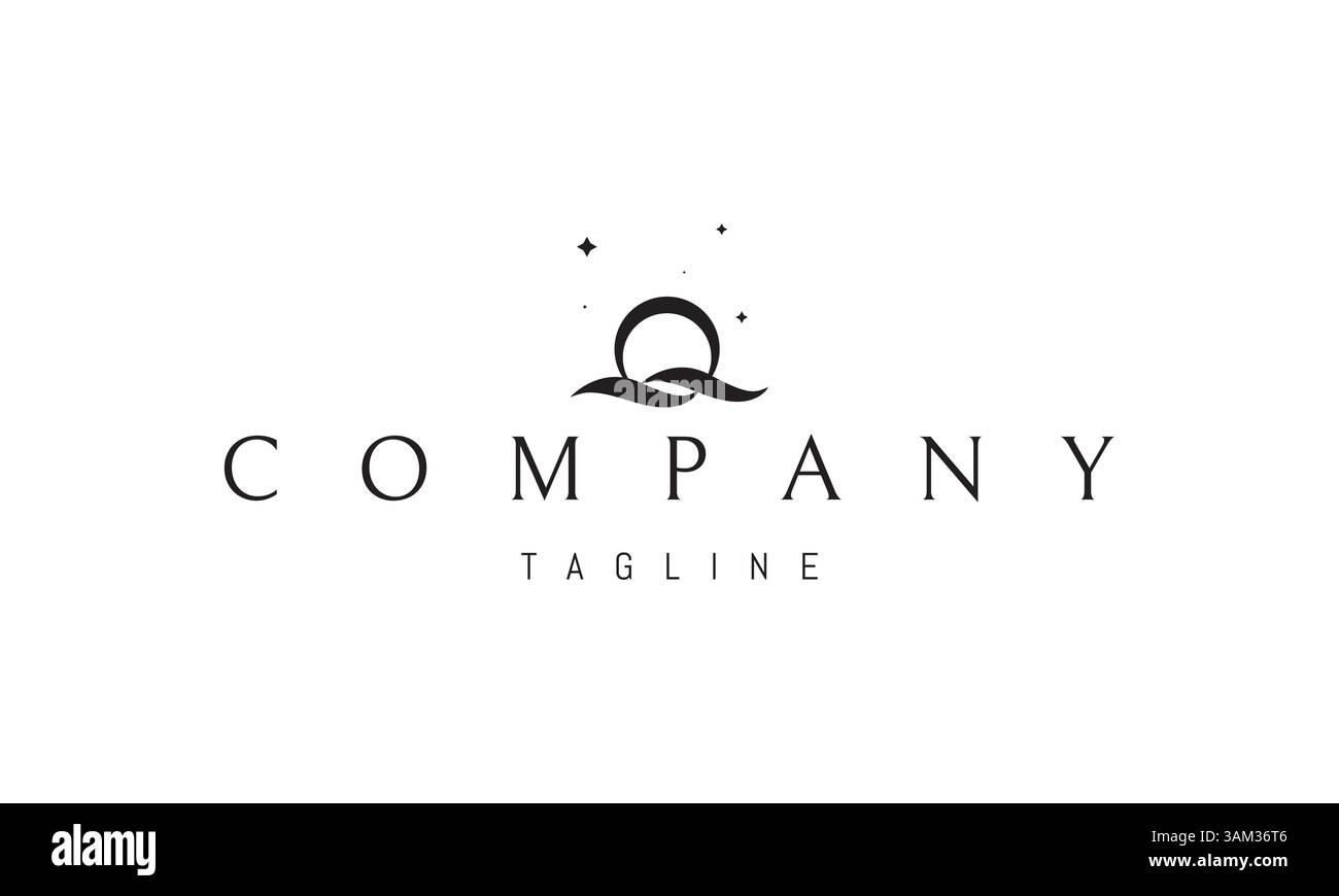 Logo vettoriale con un'immagine astratta del sole sulle onde. Illustrazione Vettoriale