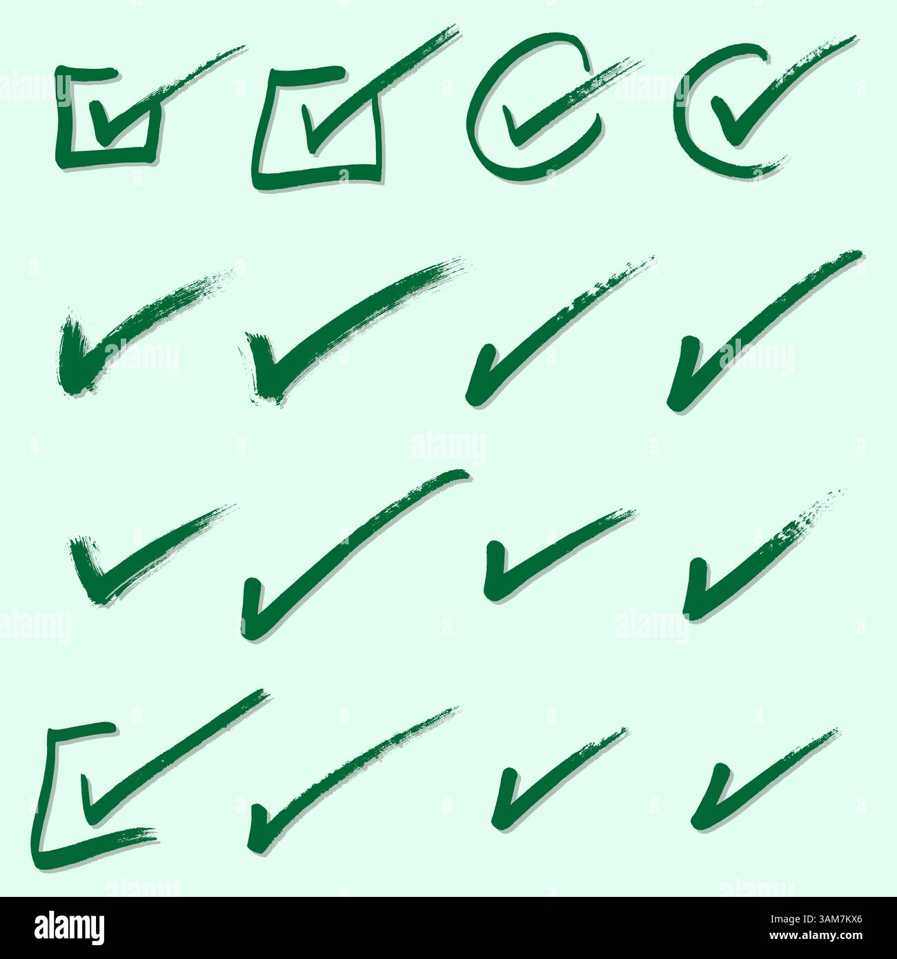 Set di segni di spunta per il tratto del pennello verde Illustrazione Vettoriale