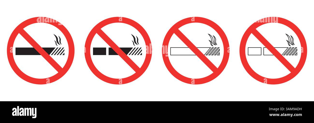 Set di insegne per non fumatori. Cartello vietato vietato fumare. Cartello vietato fumare. illustrazione vettoriale Illustrazione Vettoriale