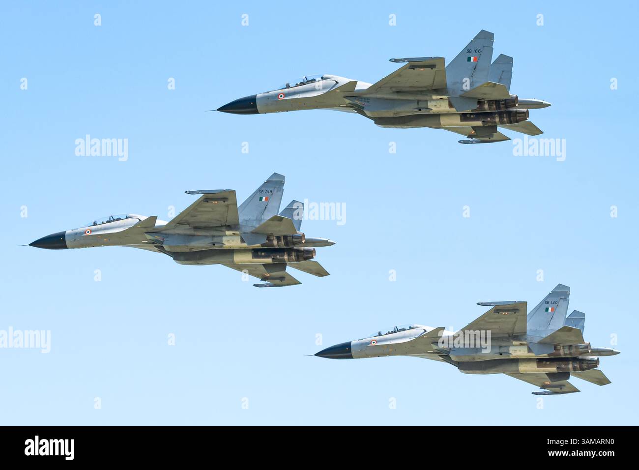 Il Sukhoi su-30MKI biposto, bimotore bimotore multiruolo da combattimento di superiorità aerea della Indian Air Force. Foto Stock