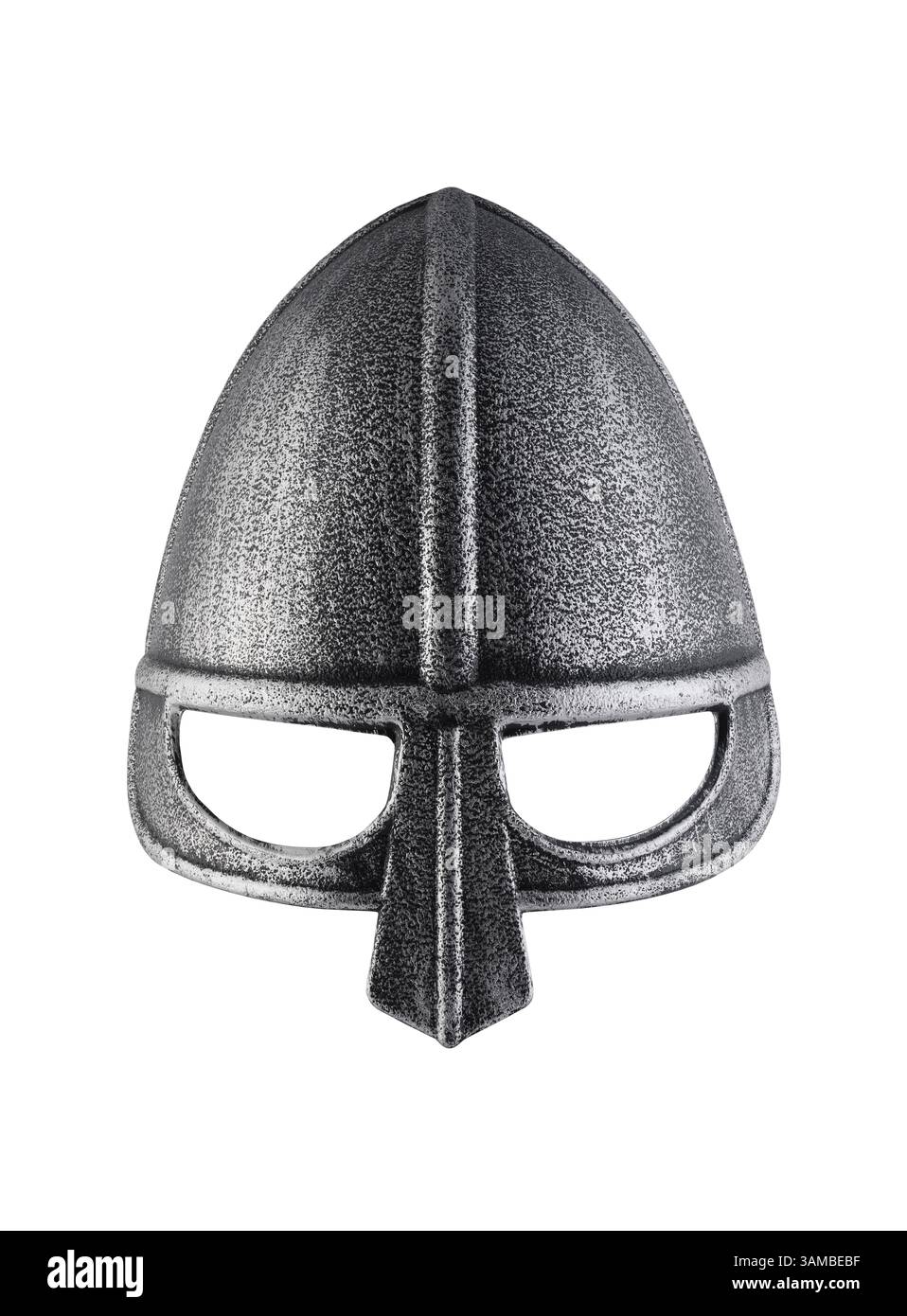 Casco da cavaliere normanno medievale isolato su sfondo bianco con percorso di ritaglio Foto Stock